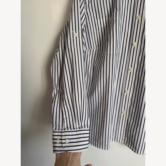 Lauren Ralph Lauren Women’s 2X Button Up Stripe Top White Blue Nautical Office - Picture 5 of 8